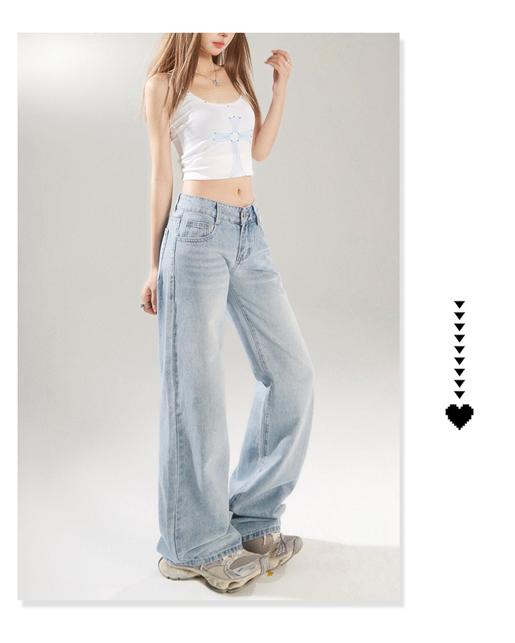 American retro low-waisted spicy girl loose wide-leg pants versatile spring and summer straight-leg jeans for women & long pants pic 17