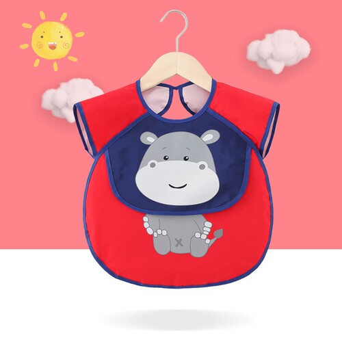 Baby eating bibs, children's smocks, waterproof, anti-dirty outer wear, short-sleeved, reverse-wearing, boys and girls, aprons and rice pockets