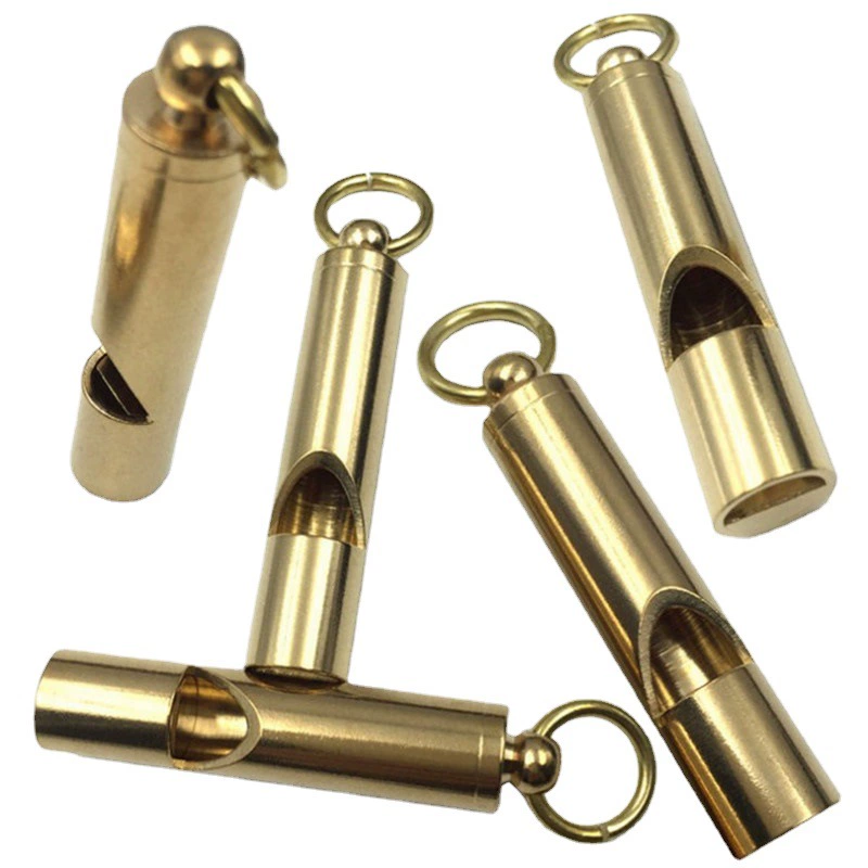 Brass retro copper travel whistle, keychain