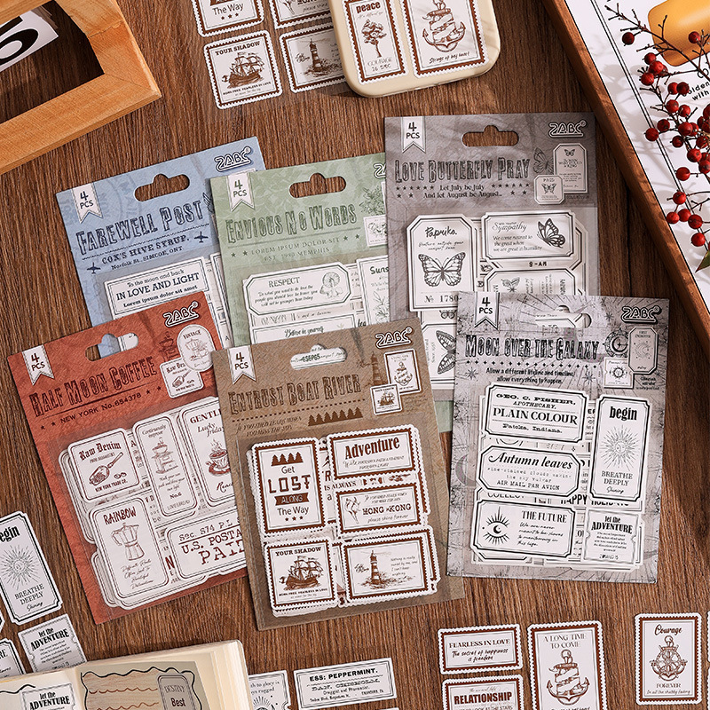 Changxin Yu Dong pegatinas adhesivas diy cuentas diarias pegatinas decorativas sellos retro transfronterizos material pegatinas en inglés