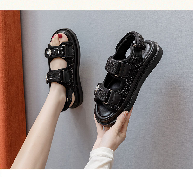 Women's Thick Soled Velcro Sandals Summer Fashion Casual Shoes Style Roman Sandals White Black Khaki_vogvips.com