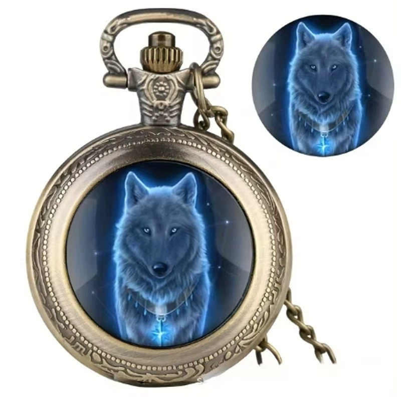 Color Pattern Medium Pocket Watch Retro Flip Cover Decorative Necklace Watch Personalized Trendy Male and Female Student Quartz Watch Cross-Border