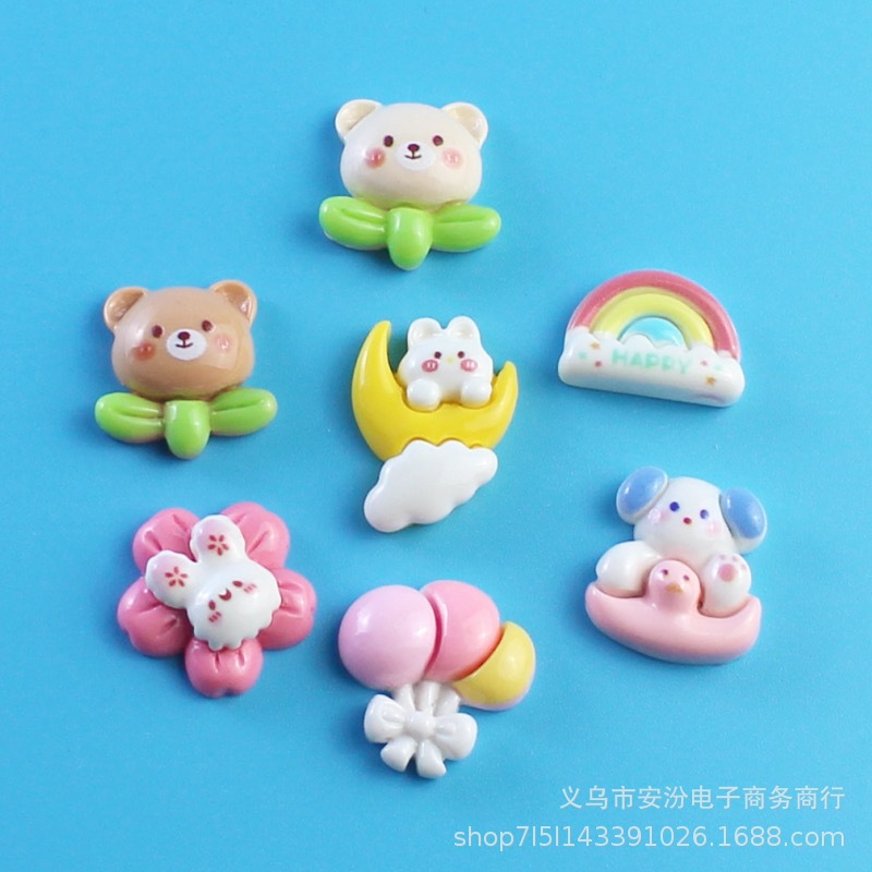 귀여운 달 토끼 무지개 풍선 수제 DIY 크림 접착제 전화 케이스 헤어 액세서리 신발 버클 수지 보석 액세서리