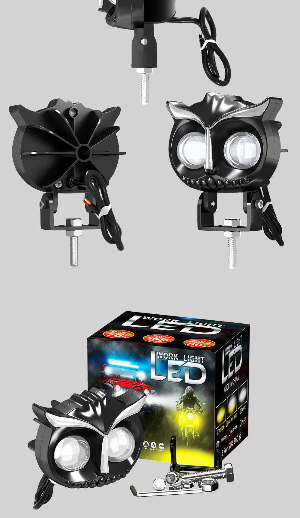 Cross-Border Hot-Selling Motorcycle Led Headlights, Colorful Cat-Eye Auxiliary Eagle-Eye Lights, External Front Headlights for Electric Vehicles, Modification