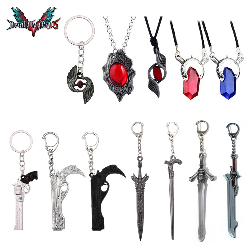 Devil May Cry 5 Weapon Model Keychain Devil May Cry Dante Blue Rose Pistol Soul Stone Necklace Nero Pendant