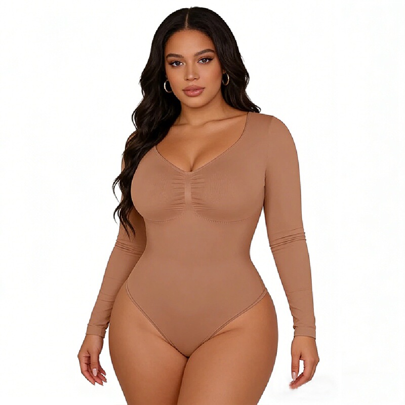 Cross-border European and American long-sleeve heart-neck shapewear bodysuit, tummy control slimming triangle women's shapewear Cross-border European and American long-sleeve heart-neck shapewear bodysuit, tummy control slimming triangle women's shapewear