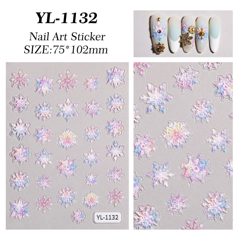 冬クリスマススノーフレークネイルアートステッカー 5D レリーフ立体白中空スノーフレークネイルステッカージュエリー YL スタイル|undefined