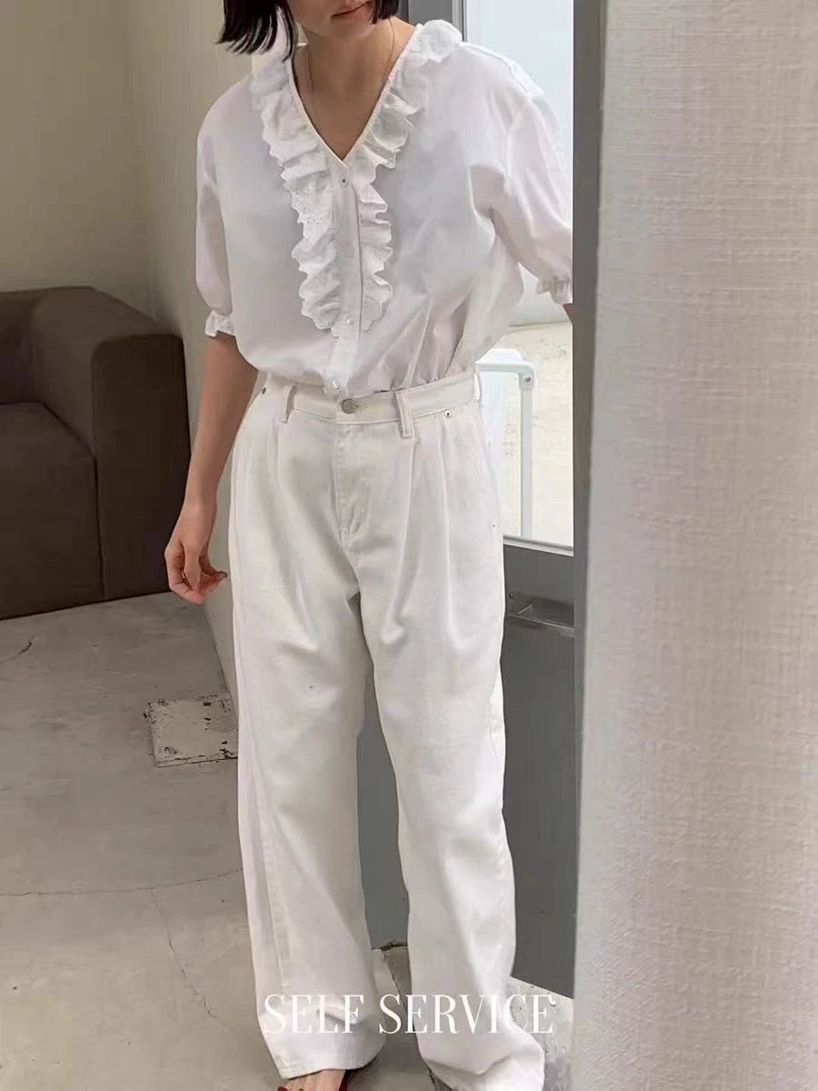 South Korean goods, summer short shirt, western style, V-neckline