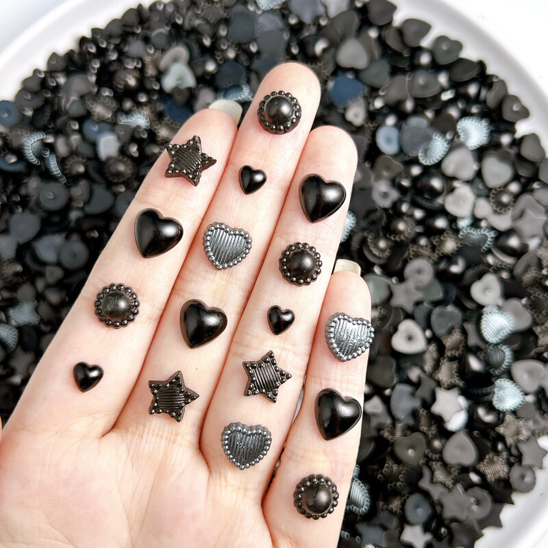 Cross-Border Hot Selling New Black Heart Five-Pointed Star Nail Art Accessories DIY Nail Decoration Wholesale