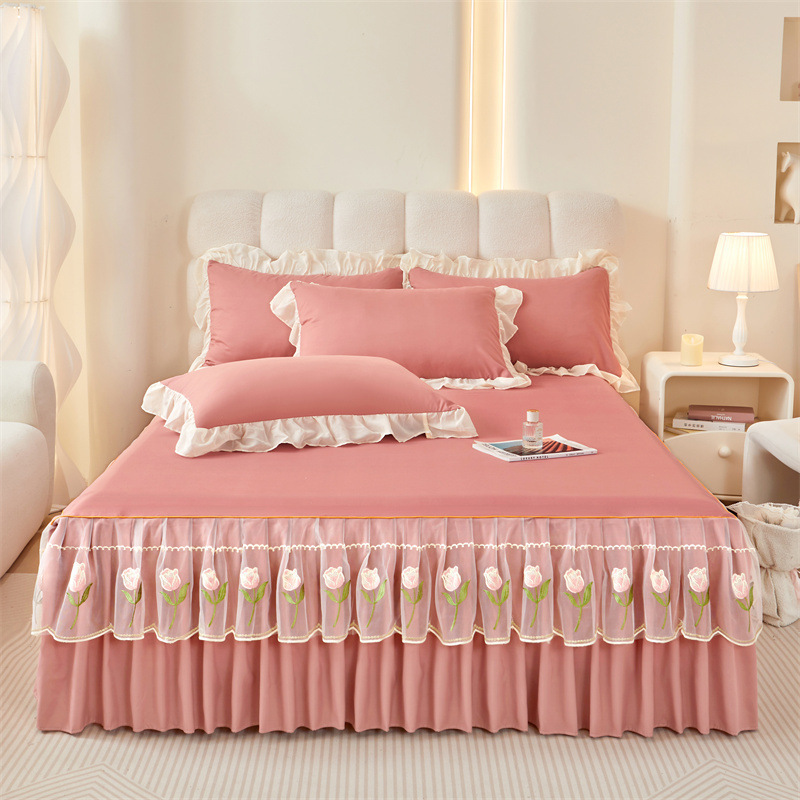 Bed skirt three-piece washable cotton princess lace bedspread double Simmons bed hat mattress protector 1.8m