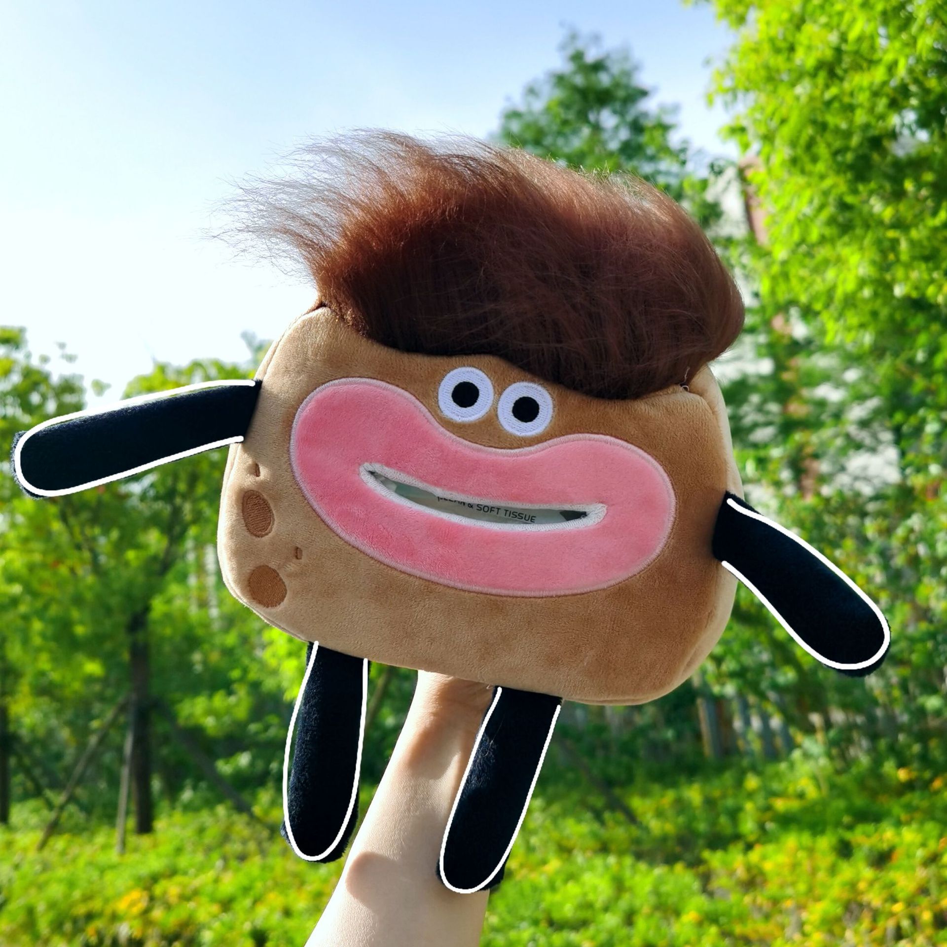 Lindo coche de dibujos animados caja apoyabrazos caja de pañuelos coche creativo colgando caja de pañuelos silla asiento trasero bolsa de tejido