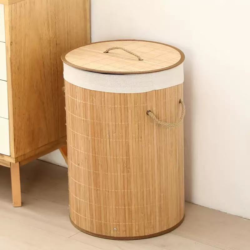 Cesta de ropa sucia transfronteriza con bolsillo interior con cubierta de bambú y madera plegable Cesta de almacenamiento de ropa sucia Cesta de ropa sucia