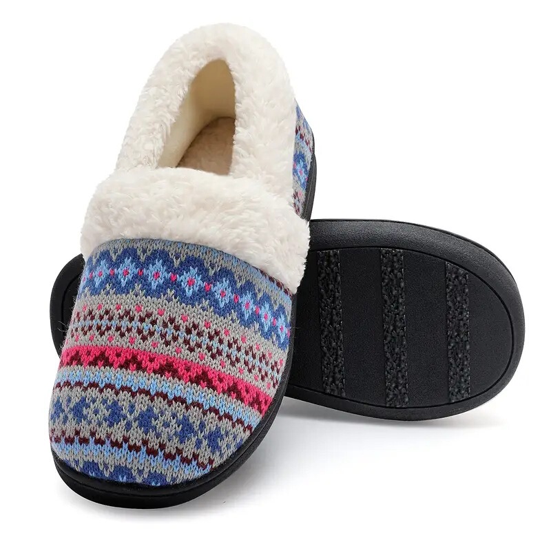 2024 Cross-Border Warm Knitted Home Slippers Wool Lined Winter Slippers with Memory Foam Indoor Cotton Slippers