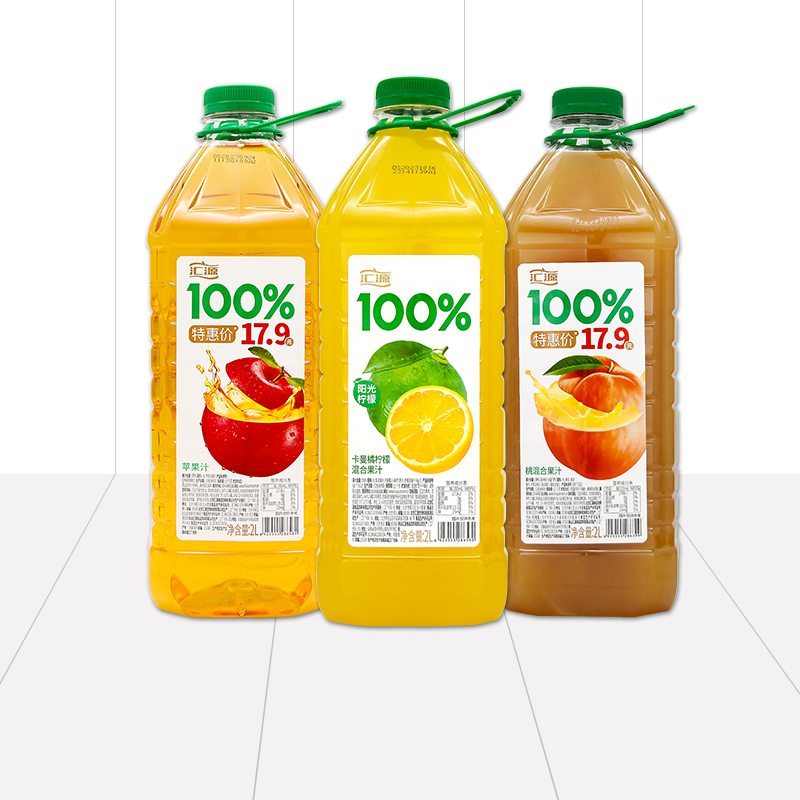 果汁阳光柠檬2L*2瓶桃混合果汁苹果汁纯果汁卡曼橘柠檬汁