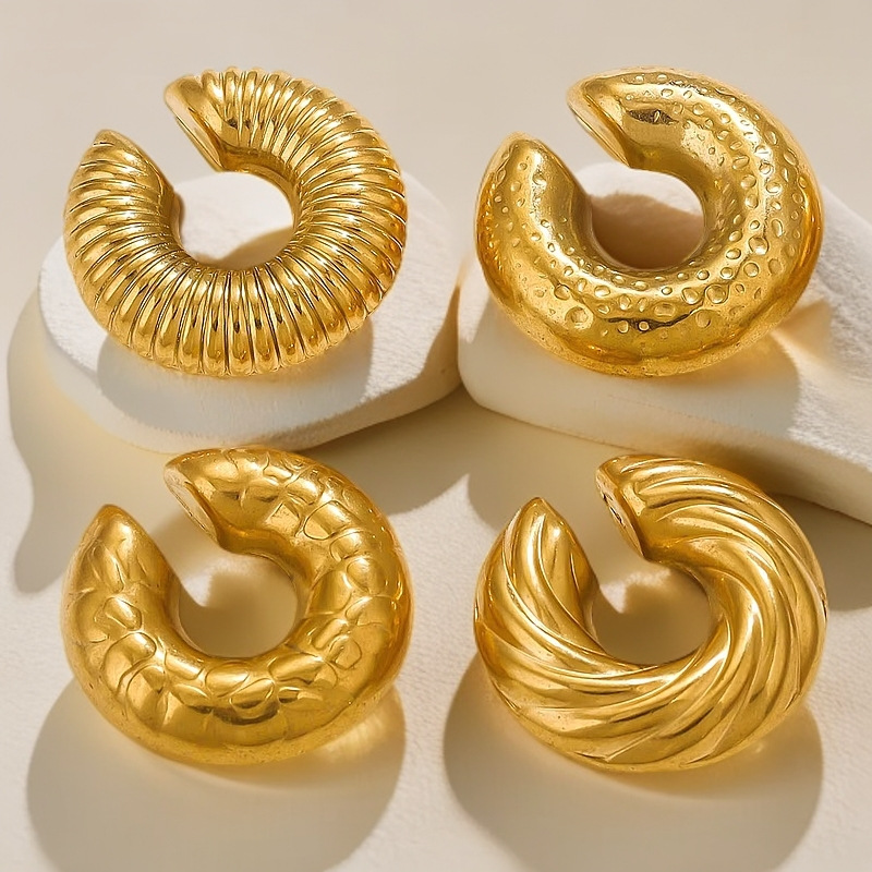 304 Stainless Steel Material Geometric Pattern 1 Pair Elegant Lady  Geometric Plating 304 Stainless Steel Ear Cuffs