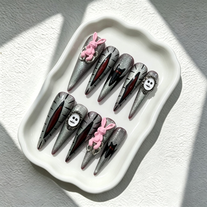【Zhanjia 39-Jc015】European and American Style Extra-Long Pointed Halloween Dark Goth Sweet Cool High-End Handmade Wearable Nails 【Zhanjia 39-Jc015】European and American Style Extra-Long Pointed Halloween Dark Goth Sweet Cool High-End Handmade Wearable Nails