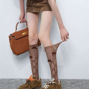 Brown Is Very Nice" Korean Style Ins Lazy Bow Slimming Look Cut Out Calf Socks for Women Are Popular in Summer