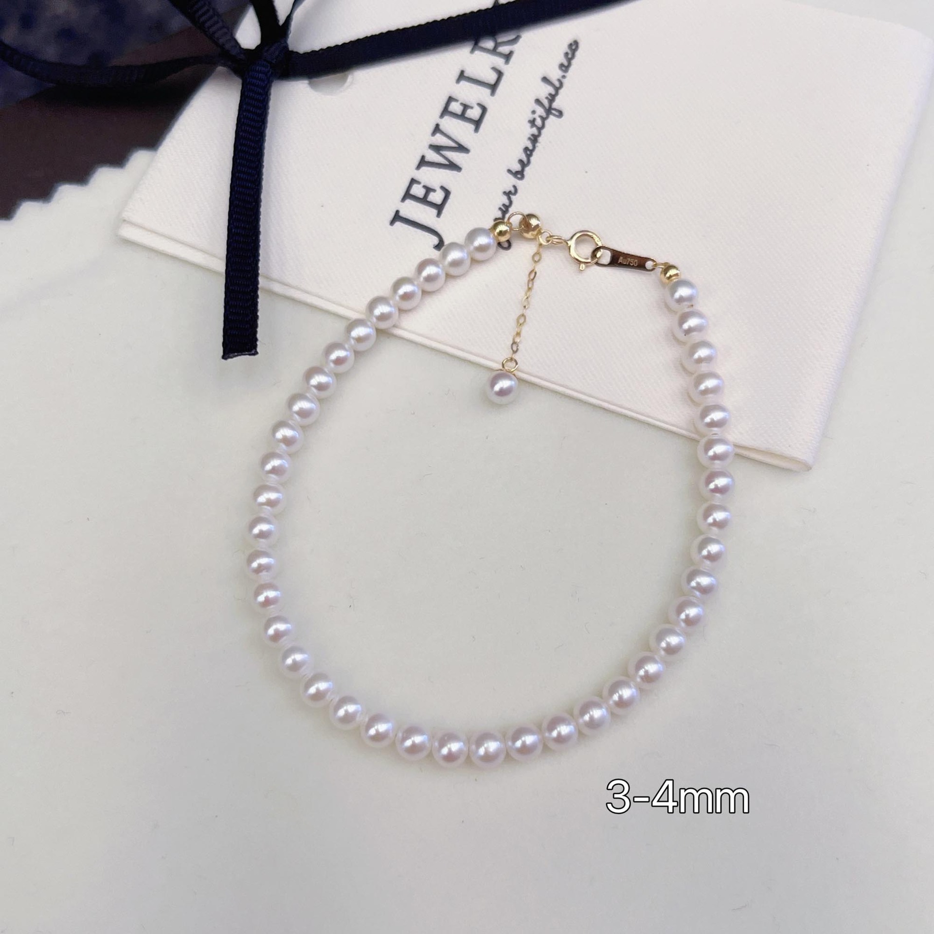 3-4mm(18K 골드) 담수 라운드 진주 팔찌