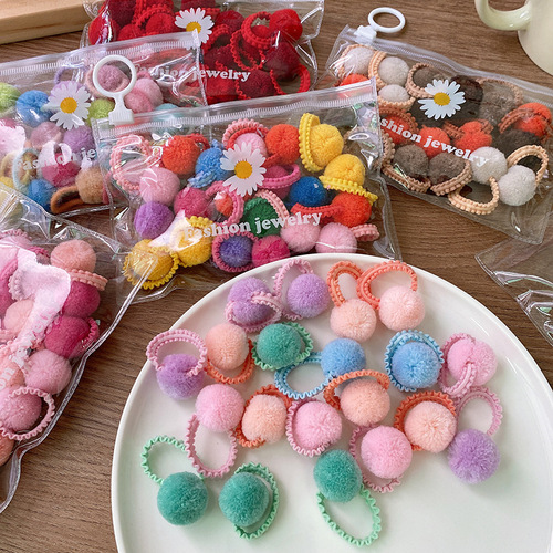 20 bags of macaron candies, colorful autumn and winter plush balls, small fungus-edged hair ties for children, all-match headbands
