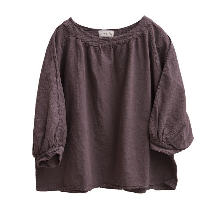 Shanqian Nianyi's New Design Is Simple, Cute, Retro, Loose and Elegant, Cotton and Linen Doll Pullover T-Shirt, Artistic and Retro