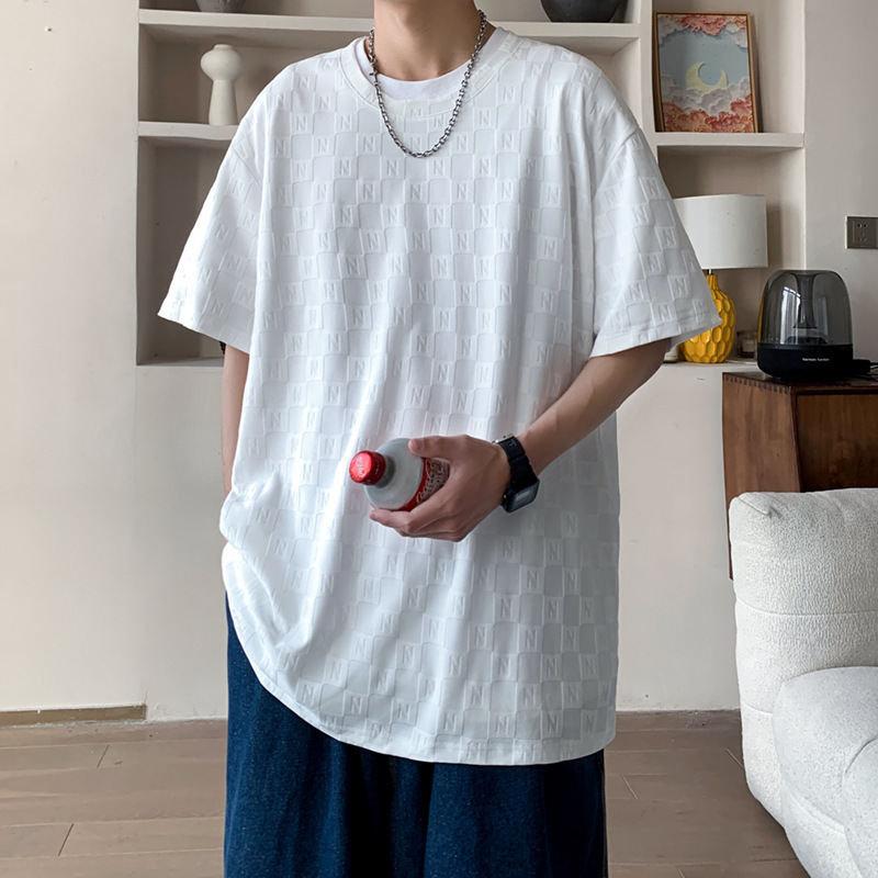 Nicho de diseño texturizado jacquard hombre de manga corta estilo de Hong Kong tendencia de verano transpirable camiseta casual abrigo image 2