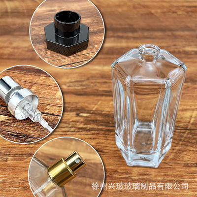 现货 玻璃香水瓶100ml 六棱卡口瓶 六边形爽肤水细喷雾分装空瓶子