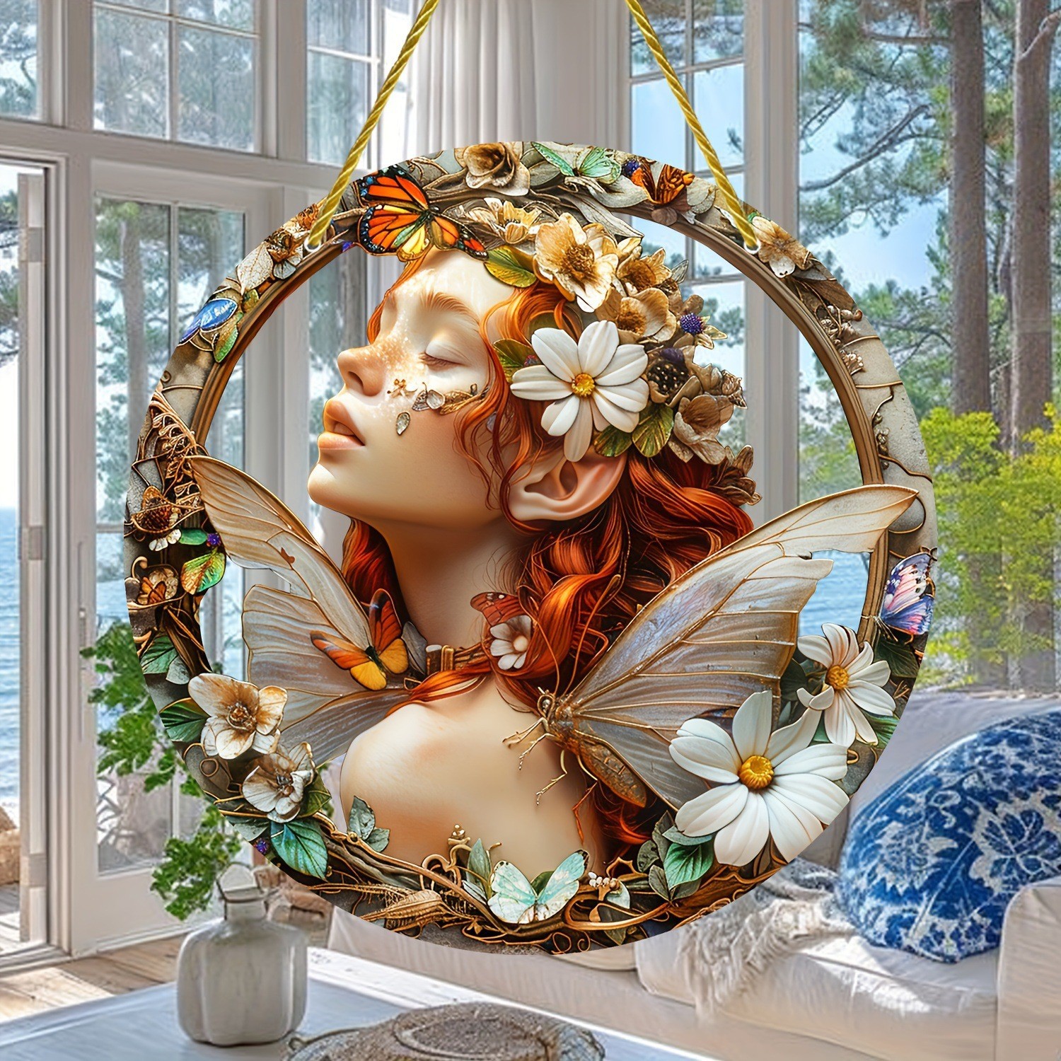 Decoración creativa transfronteriza acrílica disco plano colgar princesa de cuento de hadas belleza figura de captura de sol ventana decoración porche