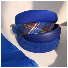 Klein Blue Striped Wide-Headband Grid Solid Color High Crown Headband, Instagram Fashion Height Increasing Foam Hair Compress for Women