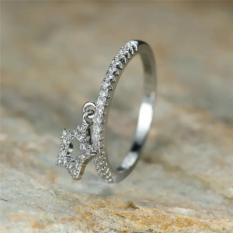 5g Weight Zircon Inlay Material Rings Classification 10, 5 Ring Size 1 Piece Quantity Casual, Daily, Shopping Occasion Copper Material Geometric, Star Pattern All Seasons Season Women's Gender Elegant, Modern Style Style Wholesale Jewelry Elegant Modern Style Geometric Star Copper Zircon Rings 3
