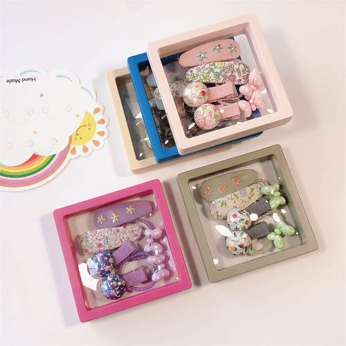 3 pairs of 6-piece boxed children's hair clips ~ Korean style new sweet hair rope hair clips, cute and simple girls' hair accessories