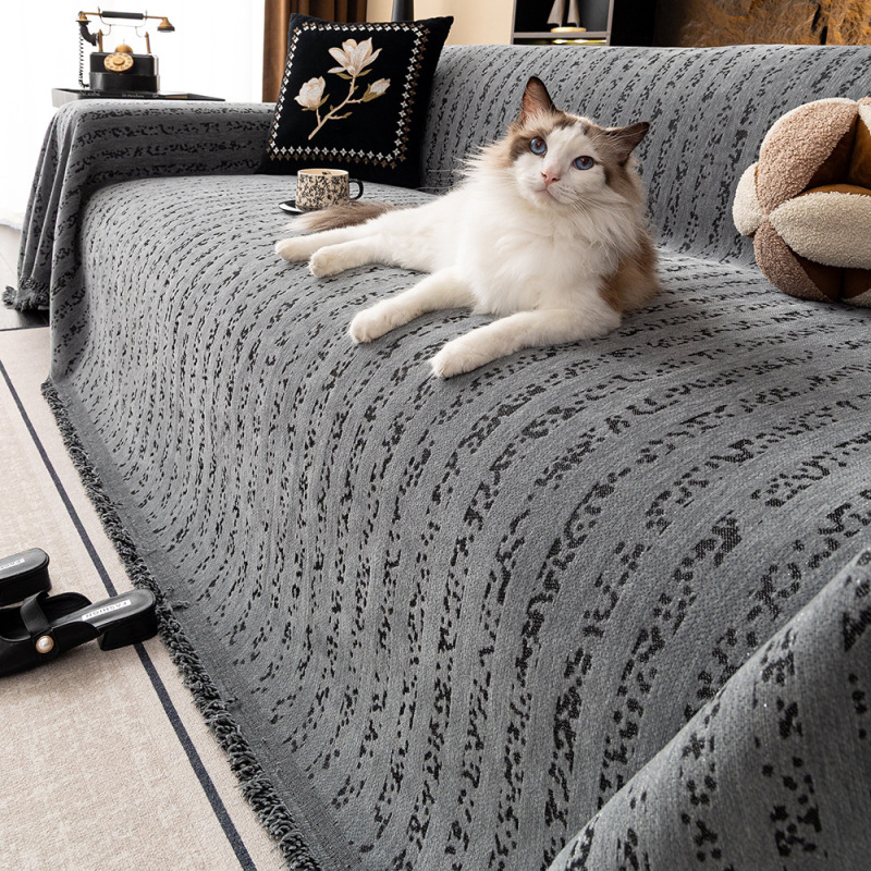 新しいシンプルで多用途の軽い高級滑り止めストライプ猫傷防止シェニールソファタオルソファカバーカバー布カバーブランケットカバー|undefined