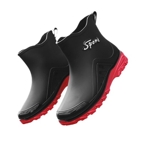 Men's fashionable short rain boots, slip-resistant, waterproof kitchen rubber shoes, car washing, construction wear-resistant, warm-lined water boots