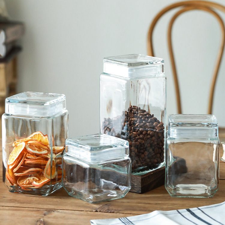 方盖玻璃密封罐厨房防尘收纳杂粮花茶玻璃瓶糖果礼品玻璃罐