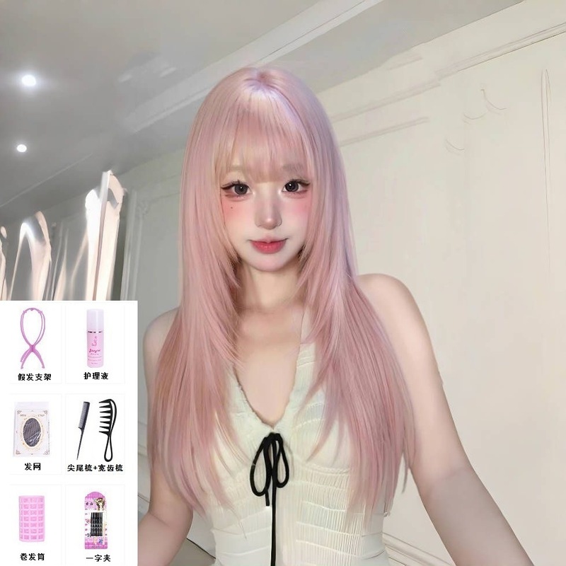 【白桃汽水】樱花粉色假发女高层次长直发甜美夏季自然仿真全头套|undefined
