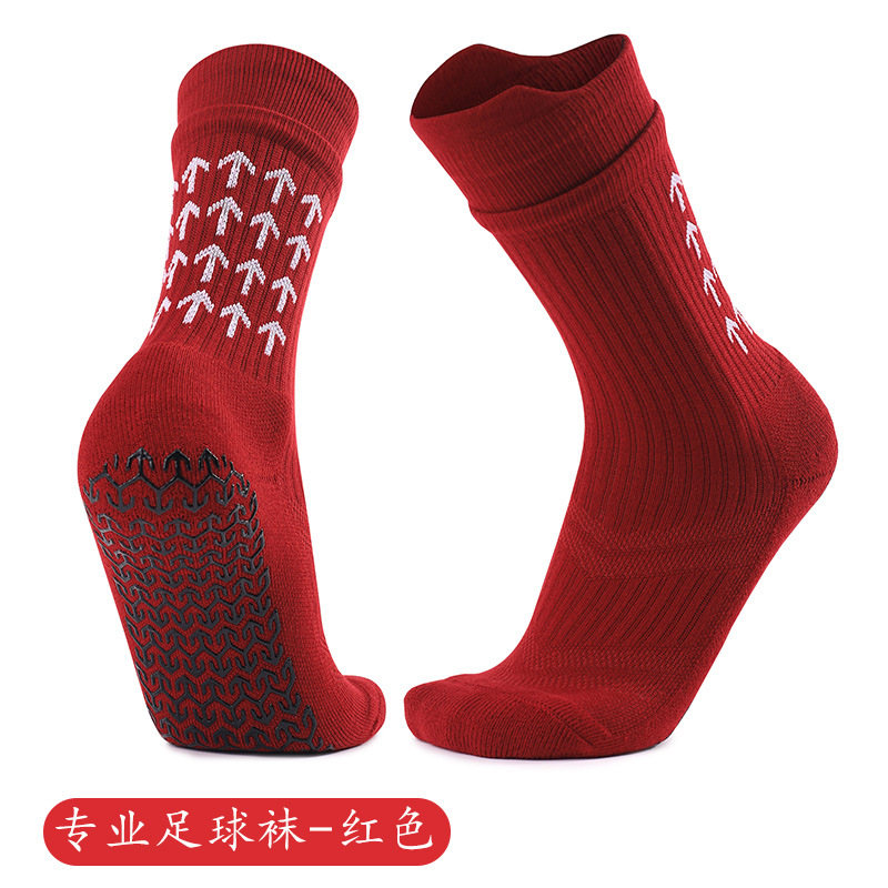 Calcetines de fútbol de goma de punto profesional transfronterizo calcetines antideslizantes de tubo medio de entrenamiento para hombres calcetines deportivos absorbentes de sudor de fondo de toalla al por mayor