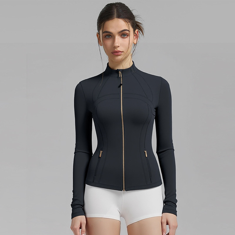 Women's Clothing Stand Up Collar Zip Up Cardigan Quick Drying Nylon Sports Top For Yoga Autumn Fashion_ecoleips.com