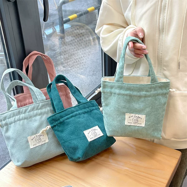 MAY RABBIT corduroy drawstring bag large capacity handbag storage bag canvas bag with hand gift drawstring bag fashion