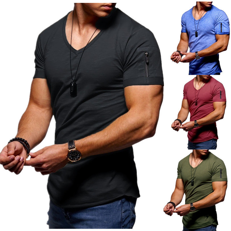 Factory wholesale foreign trade plus size men's European and American fashion V-neck T-shirt men's bottoming shirt cotton casual men's short sleeve