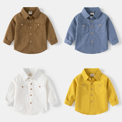 Autumn new Korean style baby boy lapel long-sleeved cotton shirt, comfortable, casual, handsome and trendy lapel shirt