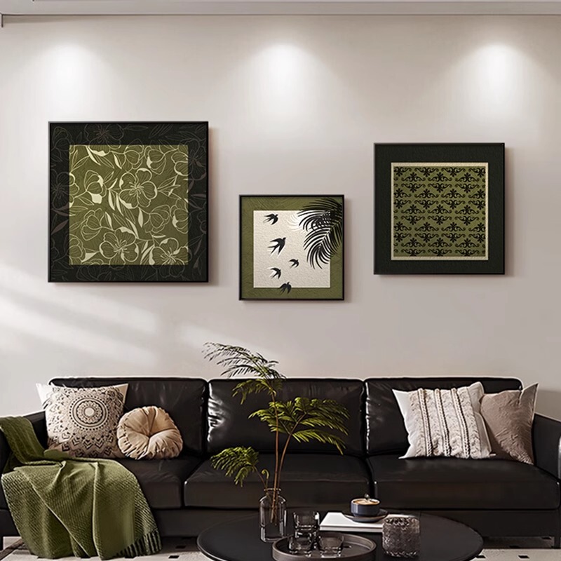 French Retro Triple Living Room Decorative Painting Abstract High Sense Sofa Background Wall Hanging Painting Niche Restaurant Mural