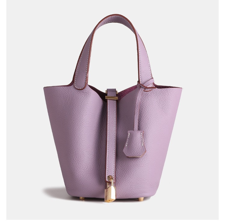 Women's Tote Bag New Version Top Grain Cowhide Lychee Grain Bucket Bag High Quality Genuine Leather Handbag Wholesale - Thumbnail 6
