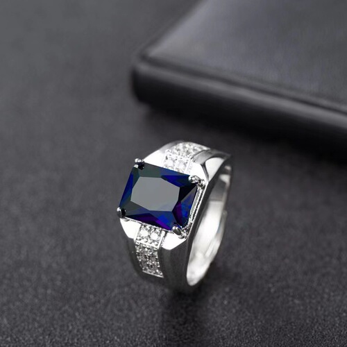 wish cross-border emerald men's ring European and American sapphire diamond green spinel trendy men's live ring ring
