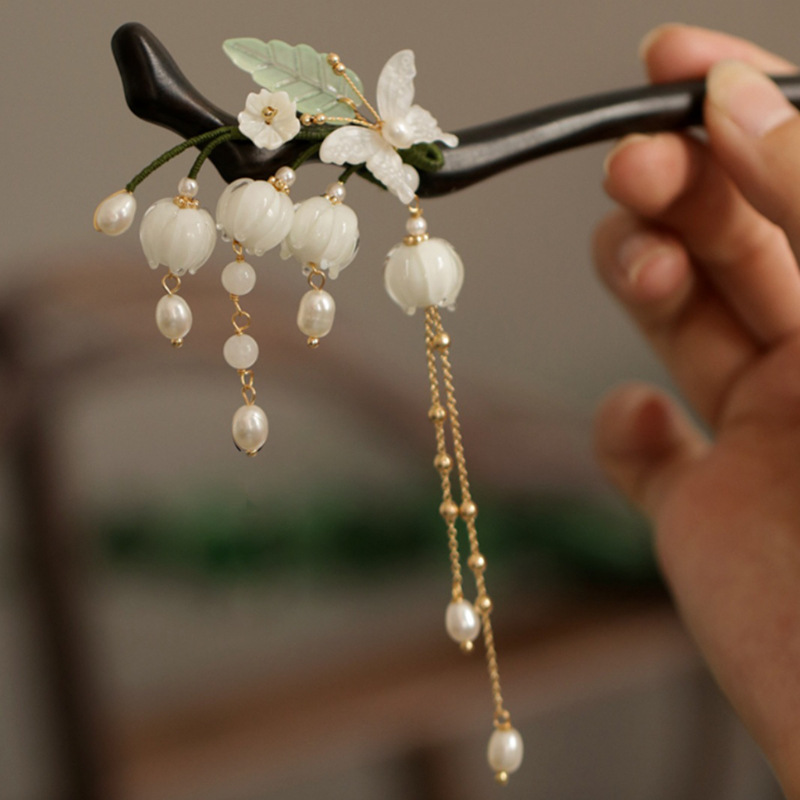 Nueva horquilla de borla de perlas de flores chinas moda nacional horquilla de pelo retro Hanfu todo fósforo nueva horquilla accesorios para el cabello mujer