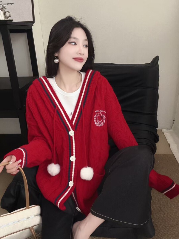 甜心韩系慵懒风连帽针织衫毛衣女秋冬学院风麻花外套上衣|undefined