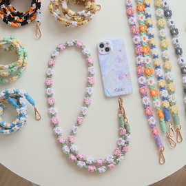 厂家直销跨境热卖波西米亚编织雏菊花朵工牌脖挂绳手机挂绳背带女