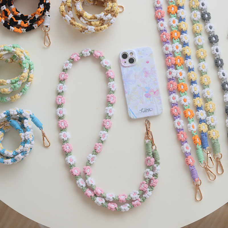 Factory direct cross-border hot selling Bohemian woven daisy flower badge neck lanyard mobile phone lanyard strap women Factory direct cross-border hot selling Bohemian woven daisy flower badge neck lanyard mobile phone lanyard strap women