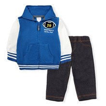 儿童蓝色棒球服套装春秋新款男童百搭棉外套软牛仔长裤宝宝两件套