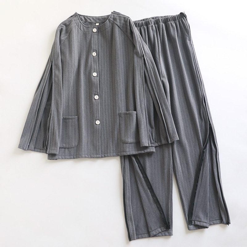 男性用ベッドケア服、着脱が簡単、片麻痺リハビリ服、入院患者服、ドイツ製ベルベット秋冬用ジッパー付き骨折用ホーム服|undefined
