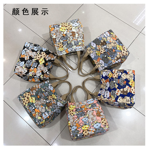 Running new canvas kitten portable large-capacity lunch box bag lunch lunch bag mommy bag for work and commuting