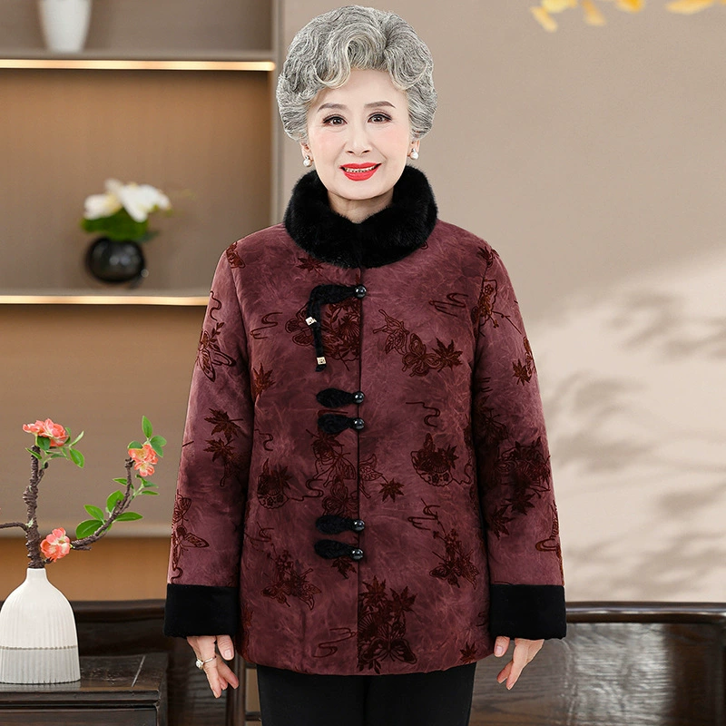 Бабушка зимняя новая бархатная толстая хлопчатобумажная куртка пожилая мама стоячий воротник теплая хлопчатобумажная куртка